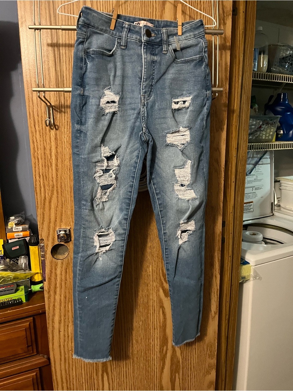 SO Distressed Medium Blue Skinny Jeans